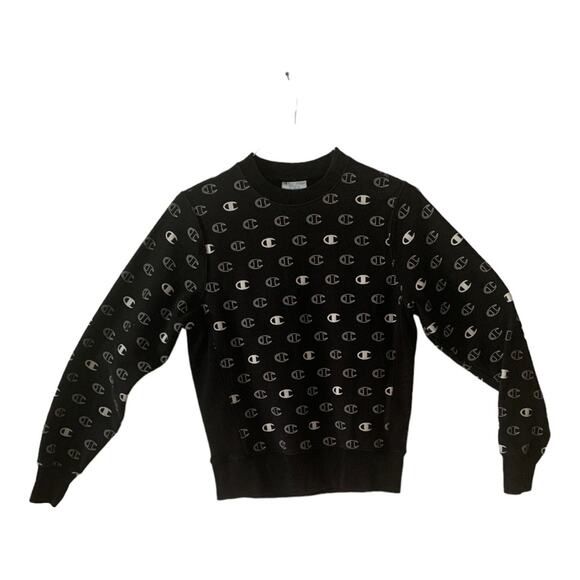Champion womens small reverse weave black logo sweatshirt crewneck cool white gr - Picture 1 of 8